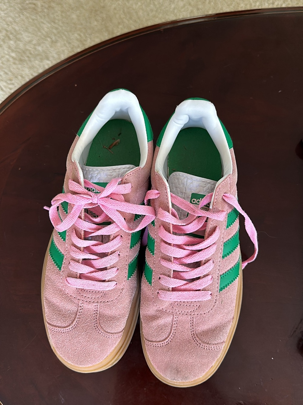 adidas Pink Suede Sneakers with Green Stripes